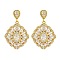 Brass Micro Pave Cubic Zirconia Dangle Stud Earrings, Pave Cluster Earring, Flower, Platinum, Clear, 38.5x24.5mm