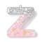 Resin Pendants, with Shell & Paillette & Gloden Alloy Loop, Letter A~B, Letter Z, 42~44x11.5~57x7.5~8.5mm, Hole: 2mm