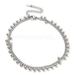 Non-Tarnish 304 Stainless Steel Round Ball Charms Link Chain Anklets, Stainless Steel Color, 8-5/8 inch(22cm)