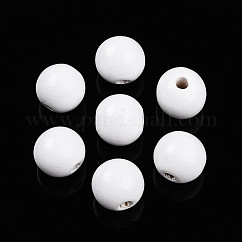 Painted Natural Wood Beads, Round, White, 16mm, Hole: 4mm