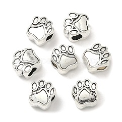 Tibetan Style Zinc Alloy Dog Paw Prints European Beads, Lead Free & Cadmium Free, Antique Silver, 11x10.6x7.5mm, Hole: 4.8mm, about 192pcs/500g
