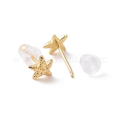 女性のための真鍮のヒトデのスタッドピアス  カドミウムフリー＆鉛フリー  ゴールドカラー  6x6mm  ピン：0.9mm&nbsp;KK-A166-04G