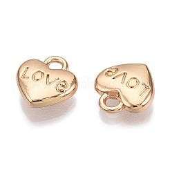 バレンタインデーラックメッキ合金ペンダント  単語「love」付けのハート  ゴールドカラー  9.5x9x3mm  穴：1.8mm&nbsp;FIND-N005-09G
