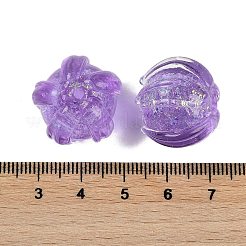 手作りの金箔ランプワークガラスビーズ  花  パープル  17x19.5x19.5mm  穴：2mm&nbsp;FOIL-K003-03B