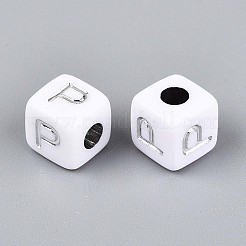 不透明なアクリルビーズ  文字付きのキューブ  シルバーライン入り  文字p  9~10x9~10x9~10mm  穴：4mm  約625個/500g&nbsp;SACR-T035-03P