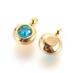 304ステンレススチールラインストーンチャーム  3月の誕生石チャーム  フラットラウンド  アクアマリン  9.3x6.5x4mm  穴：2mm&nbsp;STAS-P237-10G-10