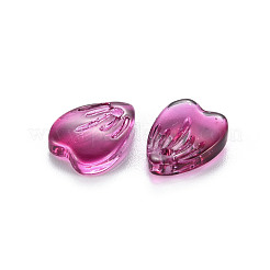 透明スプレー塗装ガラスチャーム  花弁  赤ミディアム紫  12x9x3mm  穴：1.2mm&nbsp;GLAA-S190-020F-01