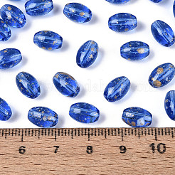 楕円形のガラスシードビーズ  グリッターパウダー付き  ツートン  ブルー  9~9.5x6~6.5mm  穴：1.3~1.5mm  約1058個/ポンド&nbsp;SEED-T009-02I