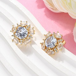 真鍮マイクロペーブクリアキュービックジルコニアスタッドピアス  花  16KGP本金メッキ  16x17mm&nbsp;EJEW-C139-08G