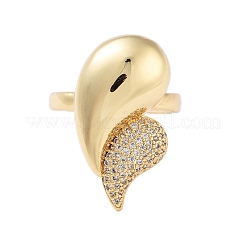 Rack Plating Teardrop Brass Micro Pave Cubic Zirconia Open Cuff Rings for Women&nbsp;RJEW-B064-03G