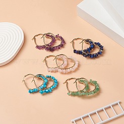 Natural & Synthetic Mixed Gemstone Chips Beaded Heart Hoop Earrings&nbsp;EJEW-JE05214