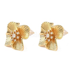 Brass Micro Pave Clear Cubic Zirconia Flower Stud Earrings&nbsp;EJEW-D337-04G