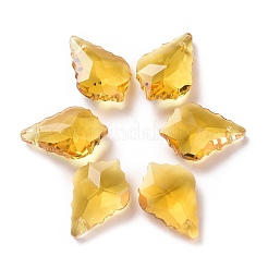 カット加工ガラスペンダント  葉  ゴールデンロッド  22x15.5x8.5mm  穴：1mm&nbsp;GLAA-F068-C26