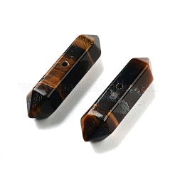 天然タイガーアイダブルターミナル尖ったビーズ  ファセット弾丸  32.5x9x8mm  穴：1.6mm&nbsp;G-A231-01C