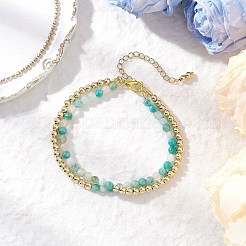 天然ロードナイト、クリソコラ、ラピスラズリ、染色ヘミモルファイトのラウンドビーズ、女性用3層ブレスレット7-1/8~7-1/4個。  真鍮のスペーサービーズで  18~18.5インチ（[2]cm）&nbsp;BJEW-JB12095