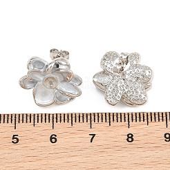 ブラスエナメルスタッドピアスのパーツ  花  片穴パーツ用  長持ちメッキ  鉛フリー＆カドミウムフリー  プラチナ  16.5x16mm  ピン：0.9ミリメートルと0.8ミリメートル。&nbsp;KK-CBA58F9-01P-01