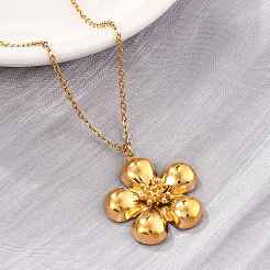 女性用304ステンレススチールフラワーペンダントネックレス  ゴールドカラー  15.94インチ（40.5cm）&nbsp;NJEW-D319-01G