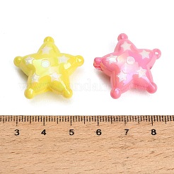 UVメッキ加工を施したエンボス加工の不透明アクリルビーズ  虹色の  スター  ミックスカラー  24.5x26x11.5mm  穴：3mm&nbsp;AC-CBAEEF4-02