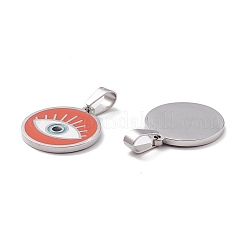 304ステンレススチールエナメルペンダント  目でフラットラウンド  ステンレス鋼色  17x15x1.5mm  穴：5mm&nbsp;STAS-A056-14P