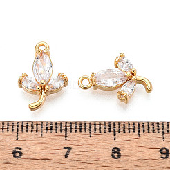 真鍮製マイクロパヴェキュービックジルコニアペンダント  花  18KGP本金メッキ  15.5~16x10.5x4mm  穴：1.4mm&nbsp;X1-KK-N263-66G