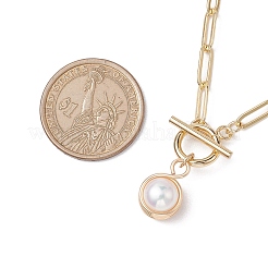 Round Natural Freshwater Pearl Copper Wire Wrapped Pendant Necklaces&nbsp;NJEW-JN04948
