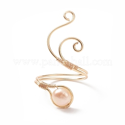 女性用銅線巻き天然淡水パールカフリング  ライトゴールド  2.5~39.5mm  内径：20mm&nbsp;RJEW-JR00553-01