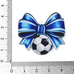印刷されたアクリルパーツ  蝶結びのチャーム付きサッカーボール  カラフル  37x39x2mm&nbsp;OACR-T032-01E