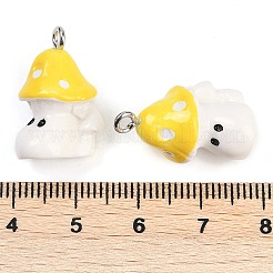 不透明樹脂ペンダント  きのこチャーム  プラチナトーンのアイアンループ付き  ゴールド  21.5x12x14mm  穴：2mm&nbsp;CRES-U003-01E