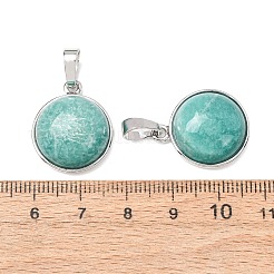 天然石アマゾナイトペンダント  真鍮製のベゼル付きチャーム  ラックめっき  プラチナ  半円  21x18x7.5mm  穴：8x5mm&nbsp;GG-CBA0251-09F-P