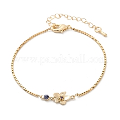 Brass Micro Pave Cubic Zirconia Birthday Flower Link Bracelets&nbsp;BJEW-U031-01G-02