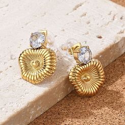 304ステンレススチールスタッドピアス  キュービックジルコニア付き  リアル18kグロッドメッキ  ナゲット  透明  22x18mm&nbsp;EJEW-R020-04G-01