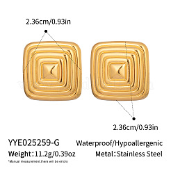 304 Stainless Steel Geometric Textured Square Stud Earrings&nbsp;VM3075-1