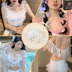3層ポリエステルフリルトリミング  ファルバラ 人形服用波形エッジ  結婚式の衣装アクセサリー  ホワイト  122x0.3mm  2ヤード/個&nbsp;DIY-WH0320-46