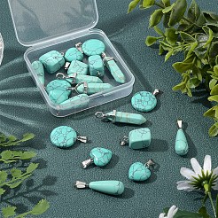 20種類の染色合成ターコイズペンダント5個  ステンレススチール製のベールスナップ付き  ナゲッツ＆ティアドロップ＆ハート＆フラットラウンド＆弾丸  28~30x10~12mm  穴：6x4mm  4個/スタイル&nbsp;G-SC0001-76
