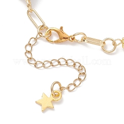 合金チャーム付きブレスレット  ハンドメイドの花柄プリント磁器セラミックビーズリンクチェーンブレスレット（女性用）  蝶結び  模造真珠ビーズ  ゴールドカラー  7-5/8インチ（19.5cm）&nbsp;BJEW-JB12911