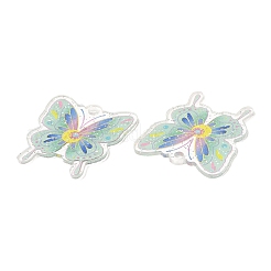 透明なアクリルパーツ  グリッターパウダー付き  蝶  カラフル  37.5x33.5x1.5mm  穴：2.8mm&nbsp;MACR-D079-01G