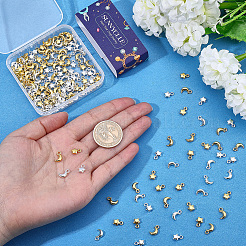 200本4スタイルアロイペンダント  月と星のチャーム  ゴールデン＆シルバー  8.5~10x6x2.5mm  穴：1.4~1.6mm  50個/スタイル&nbsp;FIND-SC0023-73
