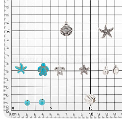 海をテーマにしたDIYブレスレット作りキット  ヒトデと亀の合成マグネサイトとターコイズと合金ビーズを含む  スカラップ型合金チャーム & チューブベイル  ミックスカラー  4.5~25.5x4.5~23.5x2~9.5mm  穴：1~5.5mm  191個/箱&nbsp;DIY-AR0003-08