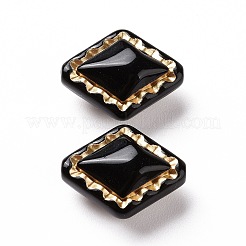 不透明なメッキアクリルビーズ  ゴールドライン入り  菱形  ブラック  18x14x9~9.5mm  穴：1.5mm&nbsp;X-OACR-P013-30C