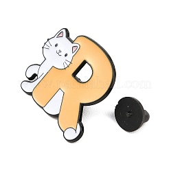 エナメルピン  バックパック用合金ラペルピンバック  文字付きの猫の形  ブラック  文字r  26.5x31mm&nbsp;JEWB-L023-07F-EB