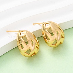 Brass Hollow Oval Stud Earrings&nbsp;EJEW-A143-03G