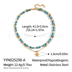 Vintage 304 Stainless Steel Starfish Pendant Natural Apatite Beaded Double Layer Necklaces&nbsp;DS9069-1