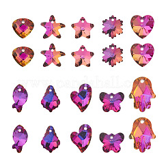 ガラスラインストーンチャーム  ジュエリーにはDIYアクセサリー  混合図形  パープル  12~18x9~15x5~8mm  穴：1.2~1.6mm  100個/セット&nbsp;YS-TAC0007-01B