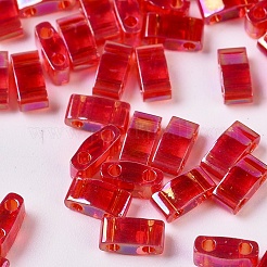 MIYUKIハーフティラビーズ  日本製シードビーズ  2の穴  （htl254)透明な赤いab  5x2.3x1.9mm  穴：0.8mm  約1250個/50g&nbsp;SEED-X0054-HTL254