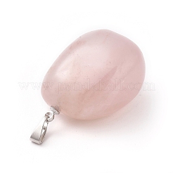 天然石ローズクォーツペンダント  プラチナトーンの真鍮パーツ  ナゲット  23~30x13~22x12~20mm  穴：5x3mm&nbsp;G-k302-B22