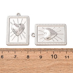 304ステンレスペンダント  ハートのチャームが付いた長方形  ステンレス鋼色  28x18x3mm  穴：1.5mm&nbsp;SA-CBABD1E-12P