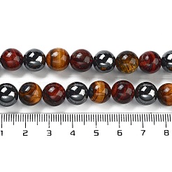 天然虎鉄＆合成ヘマタイトビーズ連売り  染め＆加熱  ラウンド  サドルブラウン  10mm  穴：1mm  約39個/連  15.7インチ&nbsp;G-H1581-10mm