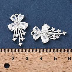 真鍮舗装クリアキュービックジルコニアペンダント  ちょう結びのチャーム  925銀メッキ  25.5x15.5x4mm  穴：1.6mm&nbsp;KK-C168-24S
