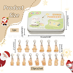 木製ノームペンダントロックステッチマーカー  かぎ針編みのカニカンチャーム  古いレース  3.3cm  15個/セット&nbsp;HJEW-NB00119