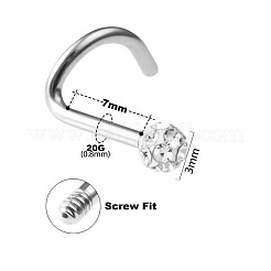 5個 5色 304ステンレススチール ラインストーン ラウンドボール フィッシュテール ノーズリング  ミックスカラー  7mm  ピン：0.8mm  ヘッド：3mm&nbsp;AJEW-CC0001-05